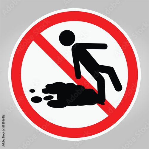 Warning Sign Icon Indicating Slippery Surface and No Walking Safety Precautions