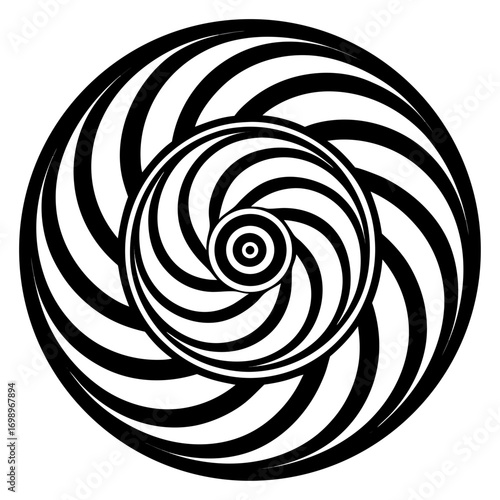 Concentric swirling spiral pattern silhouette isolated on white background
