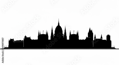 Silhouette cityscape featuring a collection of buildings with varied architectural styles and heights created with generative ai