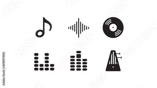 Music Icons Note Sound Wave Vinyl Equalizer and Pedal