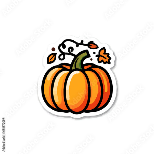 Cartoon Pumpkin Illustration with Vines for Autumn Harvest

