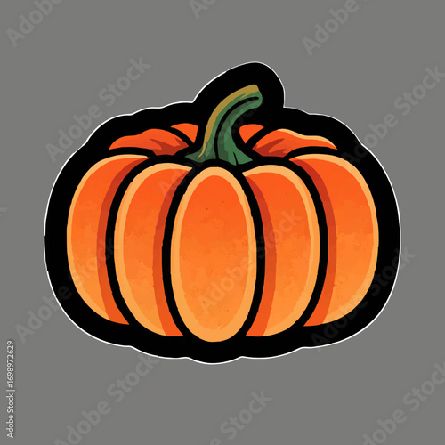 Cartoon Pumpkin Illustration with Vines for Autumn Harvest

