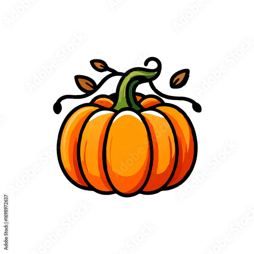 Cartoon Pumpkin Illustration with Vines for Autumn Harvest

