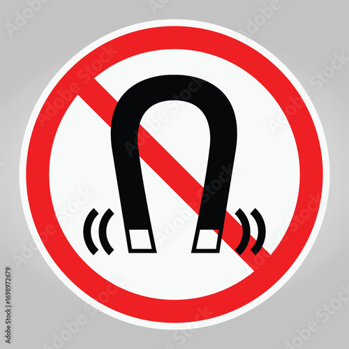 No Magnet Sign with Red Circle and Diagonal Line on Gray Background