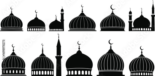 Islamic Dome Vector Set: Silhouettes of Various Mosque Domes

