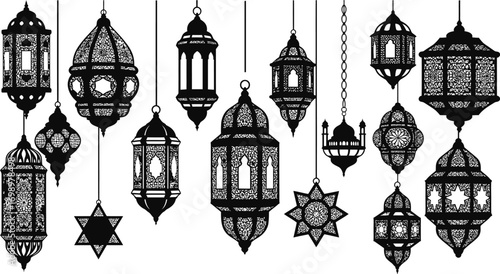 Islamic Festive Vector Set: Ramadan Lanterns (Fanous) and Decorative Lamps

