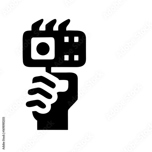 Stylized Black Hand Holding Action Camera Isolated Icon

