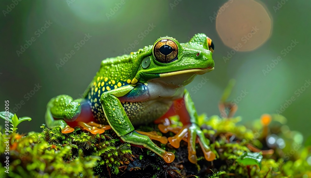 Fototapeta premium Close-up of a vibrant green tree frog