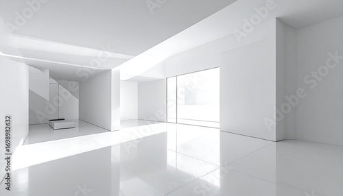 Wallpaper Mural Bright white, empty modern room. Light streams in illuminating glossy floor. Simple geometric shapes Torontodigital.ca