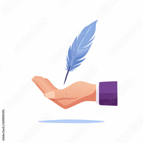 Hand Holding A Light Blue Feather