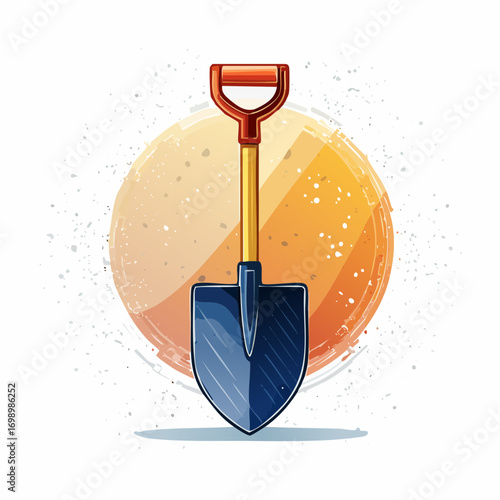 Pixel Art Shovel With Orange Circular Backdrop