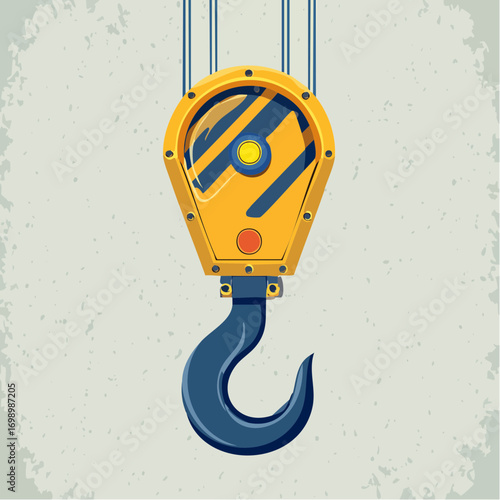 Industrial Crane Hook With Yellow Housing On Textured Background