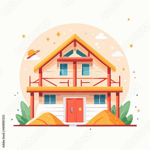 Two Story Beach House with Orange Roof and Balcony