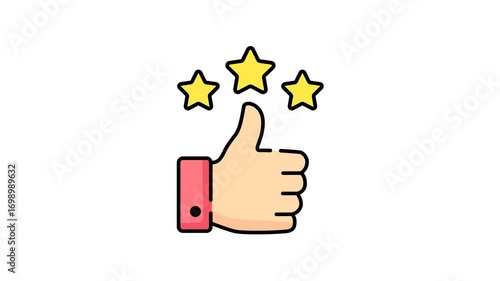 Thumbs up sign animation isolated on transparent background with alpha channel. 4K Positive rating video with stars. Liked. Hand with thumbs up. 
