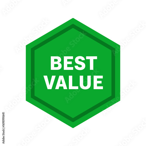 Best Value green hexagon badge label icon for product promotion and marketing, indicating high quality and good price
