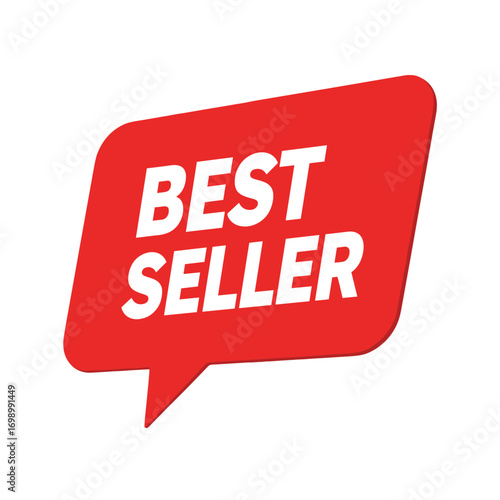 Best Seller red speech bubble label for marketing and promotion, indicating top product or achievement.