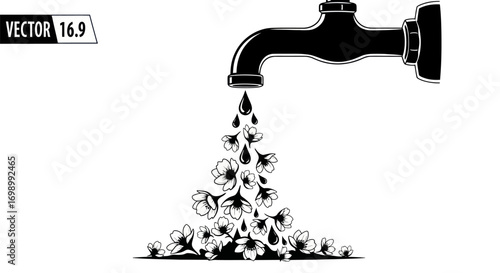 Blooming faucet illustration displaying a unique fusion of natural beauty and functional design