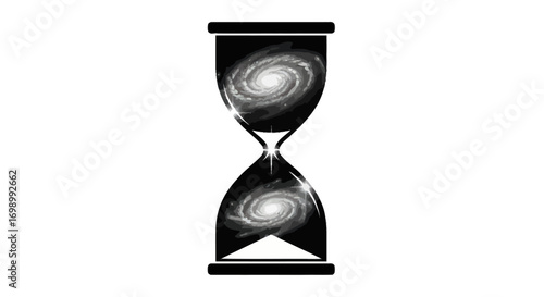 Cosmic hourglass illustrating the passage of time with swirling galactic nebulae