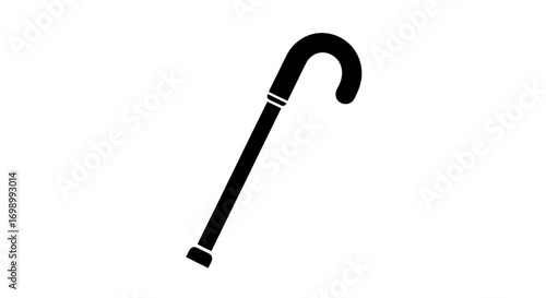 Elegant black silhouette of a classic walking cane offering stability and support