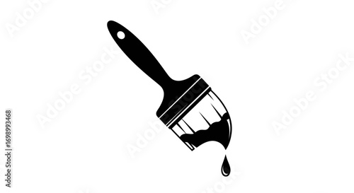Monochrome depiction of a paint brush dripping with thick liquid showcasing artistic tool
