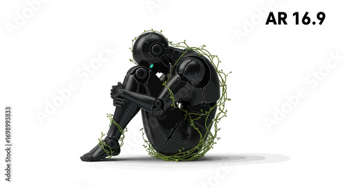 Robot in Contemplation: A Fusion of Technology and Nature Emphasizing the Cycle of Rebirth