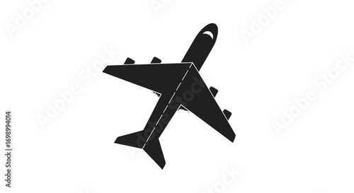 Sleek airplane silhouette against stark white backdrop conveying aviation and travel theme