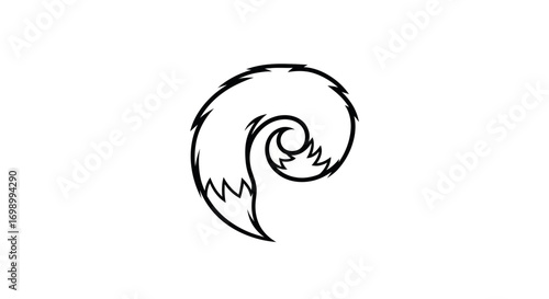 Stylized fox tail swirl design in simple black and white outline illustration