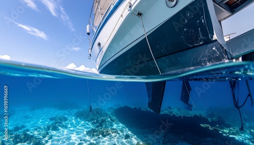Underwater view of a boat hull