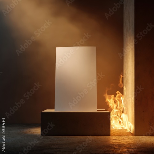 Poster Mockup with Side Flames on Pedestal – Realistic Design Presentation