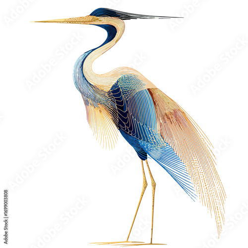 Elegant Heron: A graceful heron stands tall, showcasing intricate feather details and a vibrant color palette, evoking the serenity of the natural world.