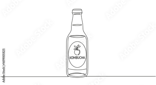 Simple line drawing of a kombucha bottle on a transparent background  