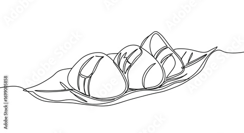 Line style drawing of three eggs on a leaf plate, transparent background  