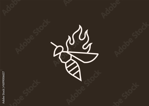 A fiery bee line art logo, symbolizing hard work, energy, transformation, and burning determination