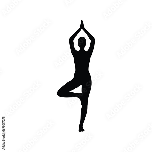 Yoga Tree Pose (Vrksasana) – Female Figure, Minimal Vector Silhouette