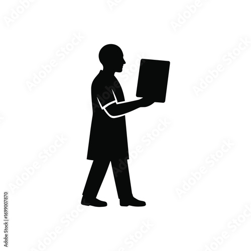 Doctor Walking with Tablet Medical Professional Silhouette (Side View)