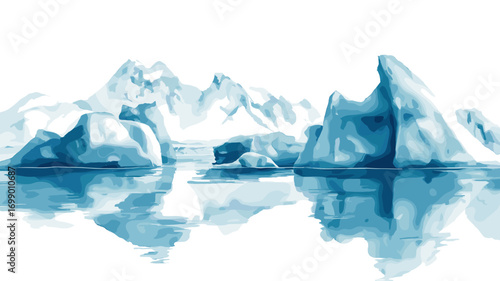 Jokulsarlon Glacier Lagoon. Jokulsarlon Glacier Lagoon watercolor vector illustration