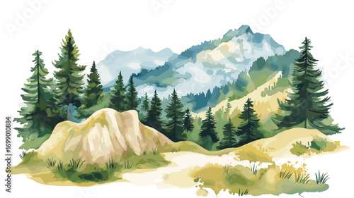 Pelister National Park. Pelister National Park watercolor vector illustration