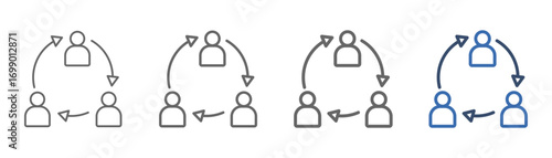
outline icon set collaboration with three people and three half circles design