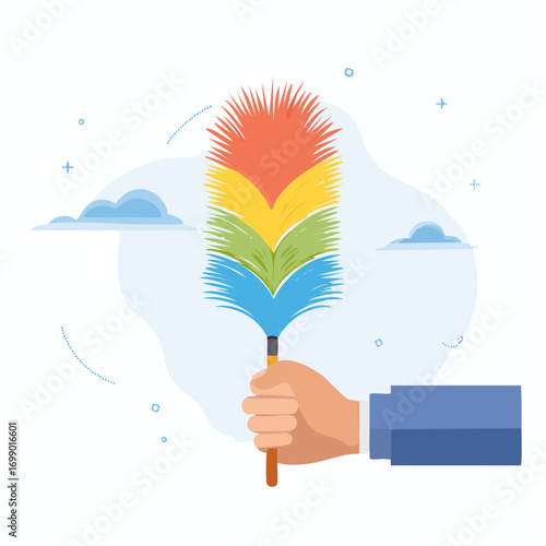 Hand Holding A Colorful Feather Duster