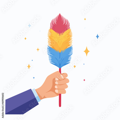 Hand Holding A Colorful Feather Duster