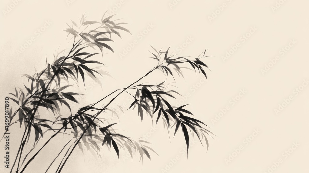 Fototapeta premium Elegant Black and White Bamboo Silhouette Against Simple Background for Serene Nature and Minimalist Art Design