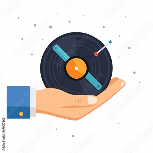 Hand Holding A Vinyl Record With A Tonearm