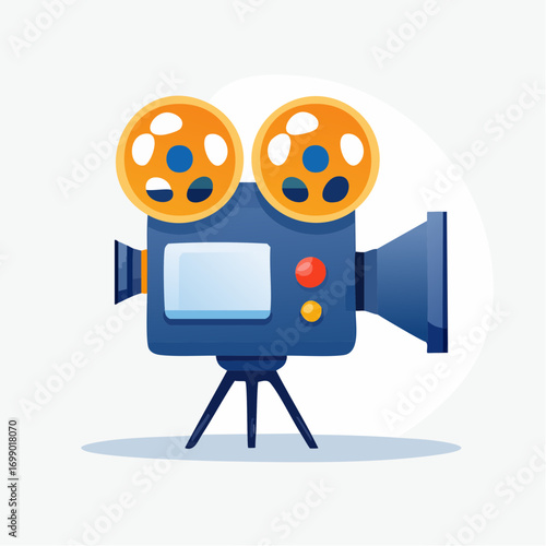 Blue And Orange Vintage Movie Camera On Tripod