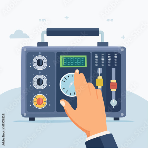 Hand Adjusting Knob on Vintage Radio