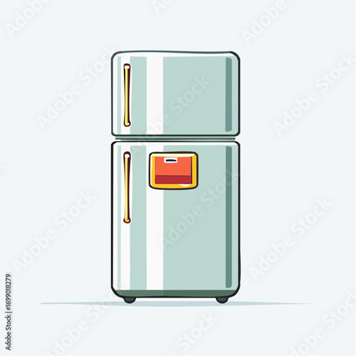 Pixel Art Refrigerator Light Gray With Orange Accents On White Background