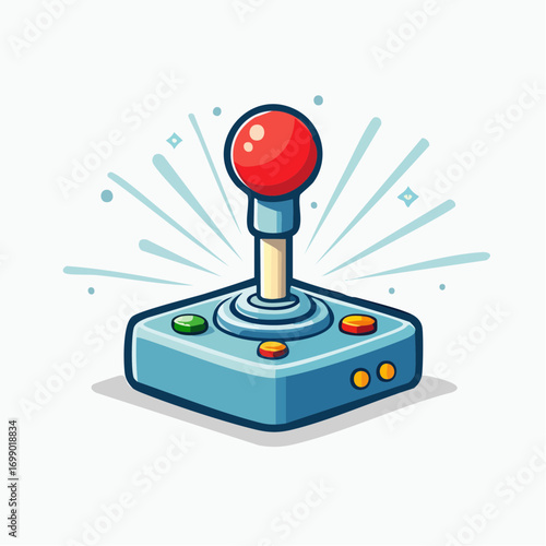 Pixel Art Joystick With Red Handle And Blue Base