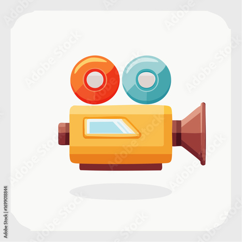 Retro Orange Movie Camera Illustration on White Background