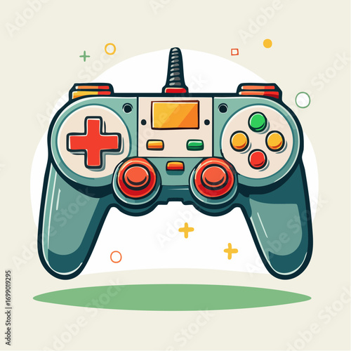 Pixel Art Video Game Controller With Red Buttons And D-Pad On Light Beige Background