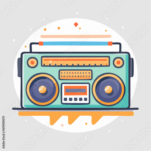 Green Retro Boombox Illustration on Gray Background