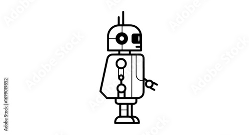 Retro Robot Illustration Vintage Mechanical Design Side View